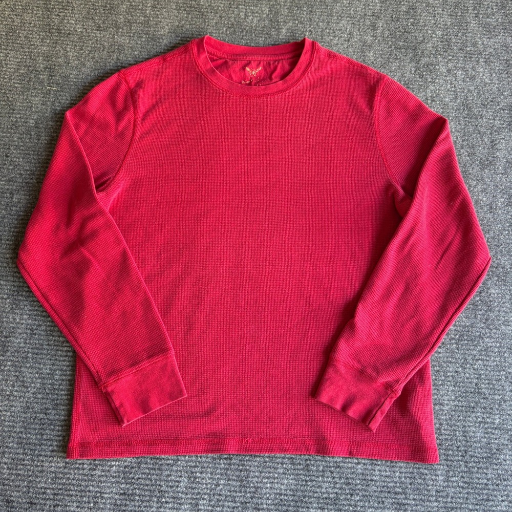 Faded Glory Mens Red Waffle Knit Thermal Long Sleeve Shirt Size L
